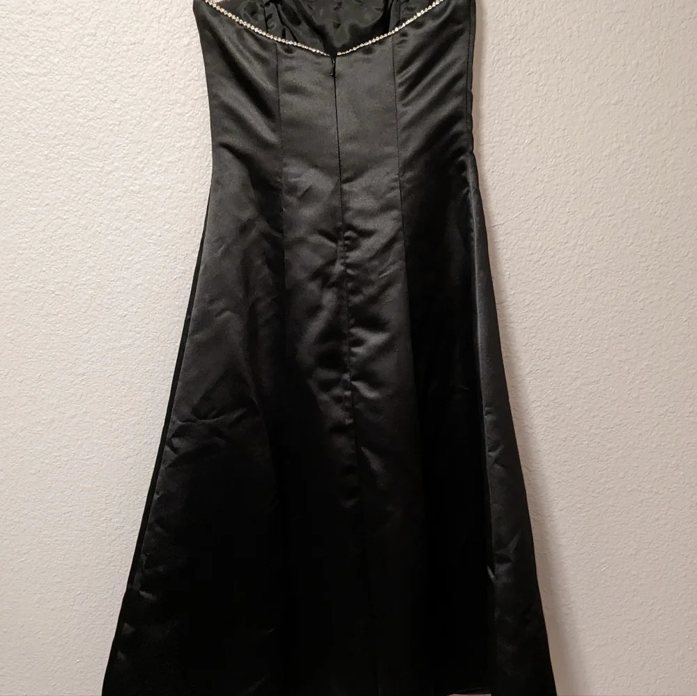 Jessica McClintock Black Prom Dress Vintage 80s Formal Gown Rhinestones Satin 4 - Picture 7 of 15